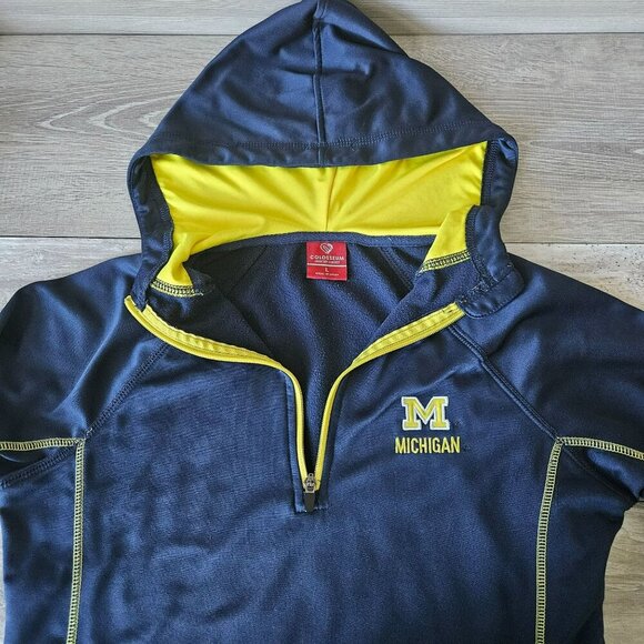 University Of Michigan Wolverines 1/2 Zip Pullover Running Hoodie Sweatshirt L - Picture 2 of 15